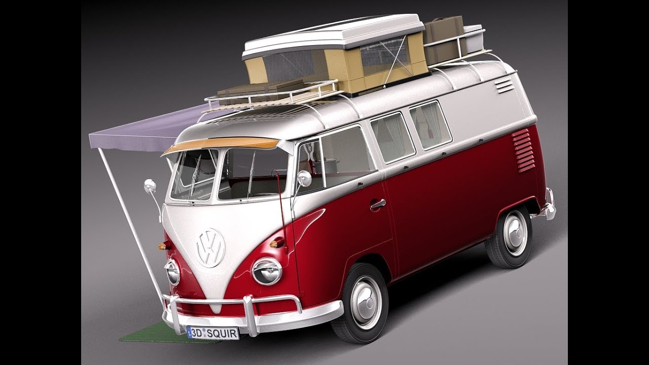  3D  Model  Volkswagen Camper Van  1950 Open at 3DExport com 