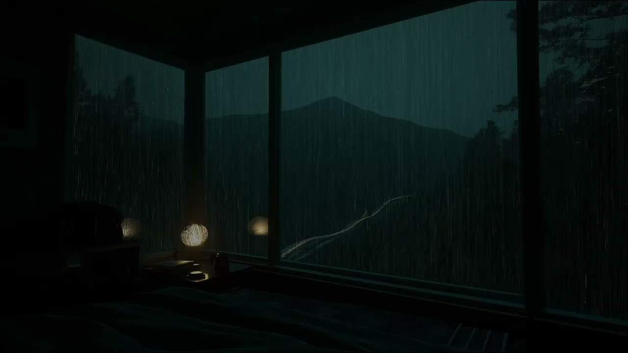 Dark Room with Rain Outside and Distant Thunder for Sleep, Relaxation, and Study Ambience
