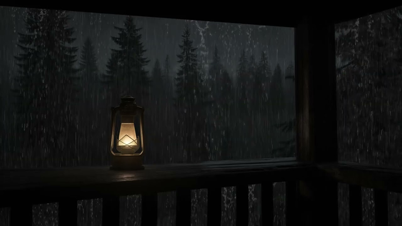 No Ads | Powerful Night Rain on the Cabin Porch | Stormy Soundscape for Deep Sleep