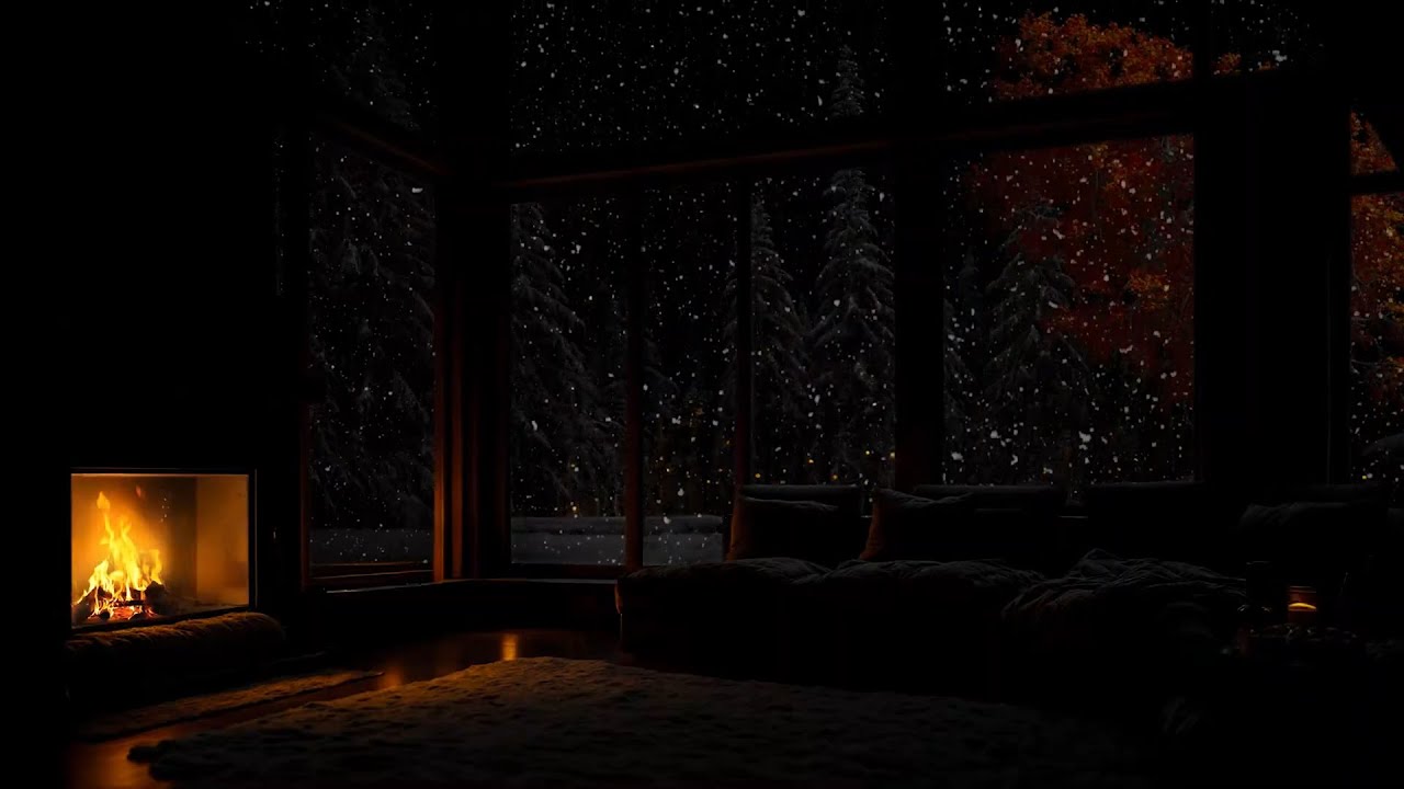 Snow Falling Outside Cozy Cabin Window | INSTANT SLEEP 😴🔥Fireplace Ambience for Deep Sleep & Healing