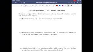 Math 109 — Section 1.6 - Advanced Counting - Other Special Techniques