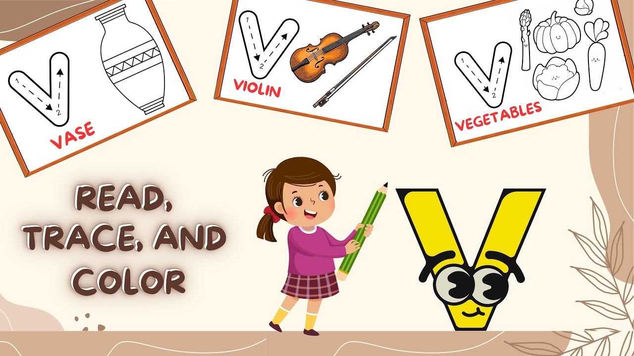 Alphabet V Read, Trace, and Color V for Vase V