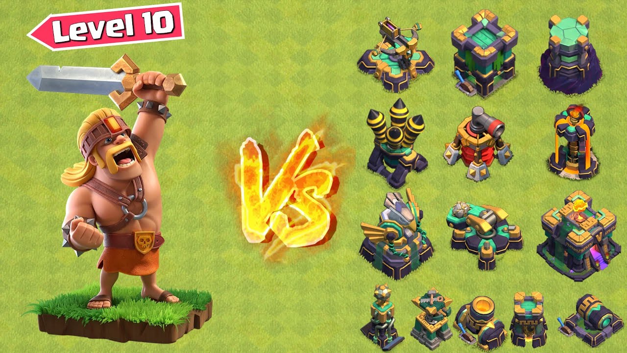 *Max* SUPER Barbarian vs Every Max Defense - Clash of Clans