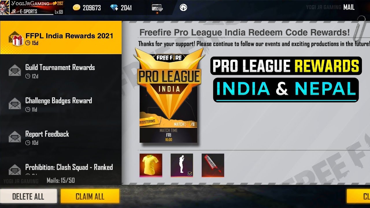 FREEFIRE PRO LEAGUE INDIA REDEEM CODE | PRO LEAGUE INDIA GRAND FINALS REWARDS | FFPL REWARD FREEFIRE