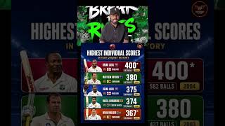 Highest score in one in test cricket #shortvideo