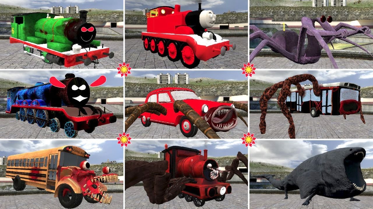 New Monster Battle:CURSED THOMAS VS LIGHTHOUSE VS MEGAHORN VS CHOO CHOO CHARLES VS BUS EATER IN GMOD