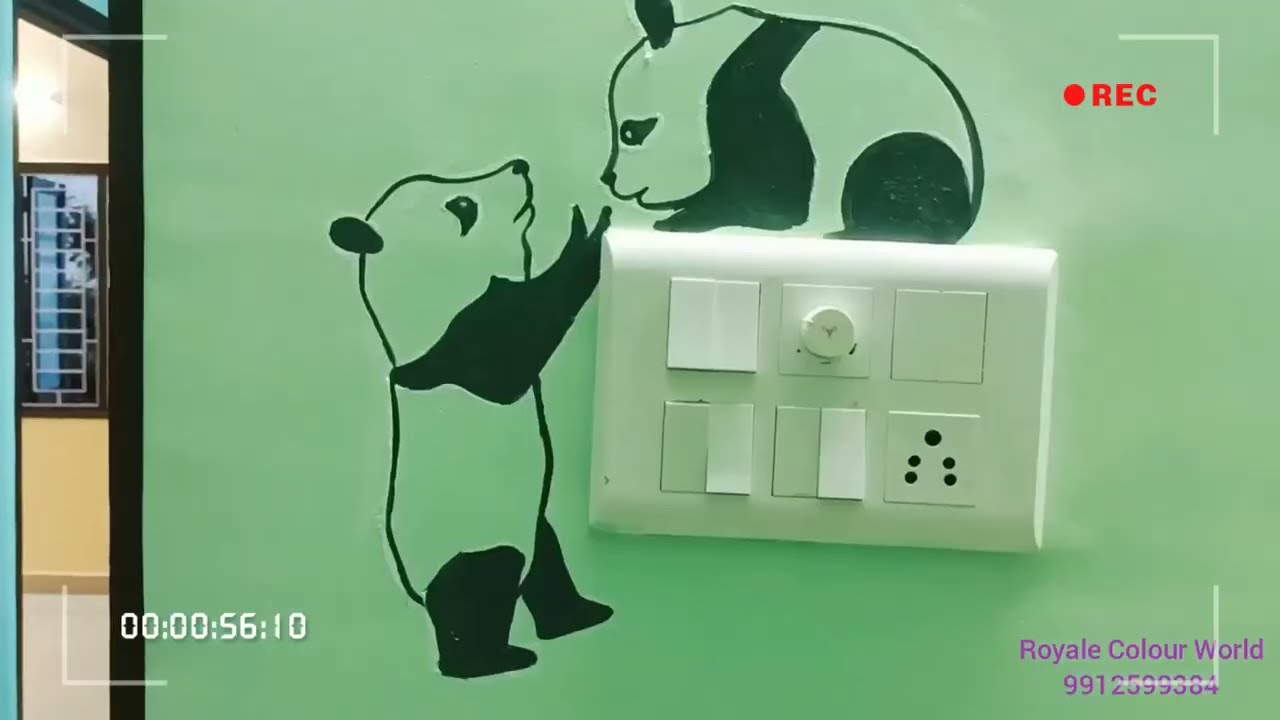 Cute little PANDA | Panda art on switch boards | wall art.