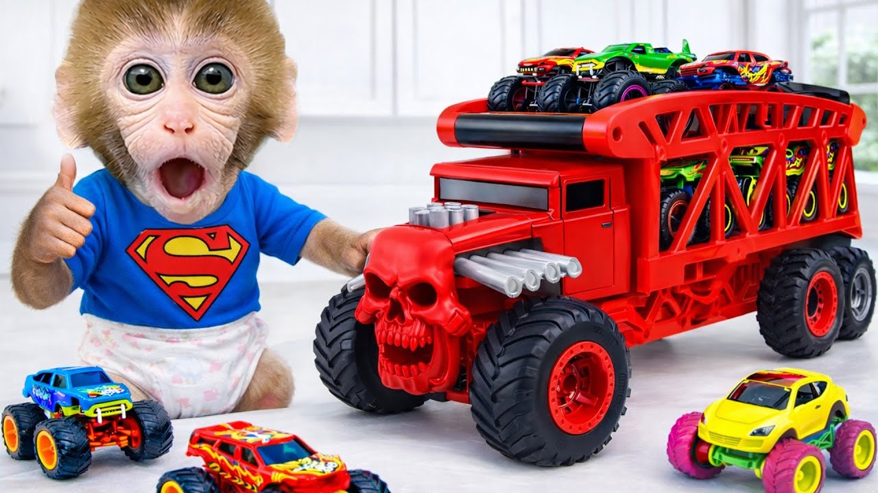 O macaco BonBon e o urso vão ao supermercado e descobrem um carro arco-íris