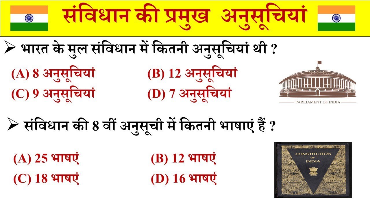 संविधान की अनुसूचियां | Samvidhan ki anusuchi | Gk in hindi |Question ...