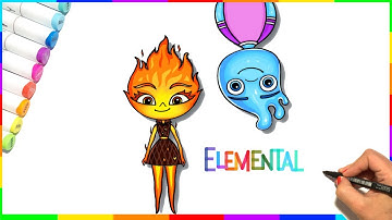 How To Draw Ember and Wade from Elemental Disney | Fire and Water
