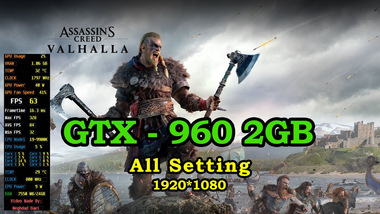 Assassins Creed Valhalla GTX 960 2GB All Setting FPS & Gameplay & Benchmark 1080