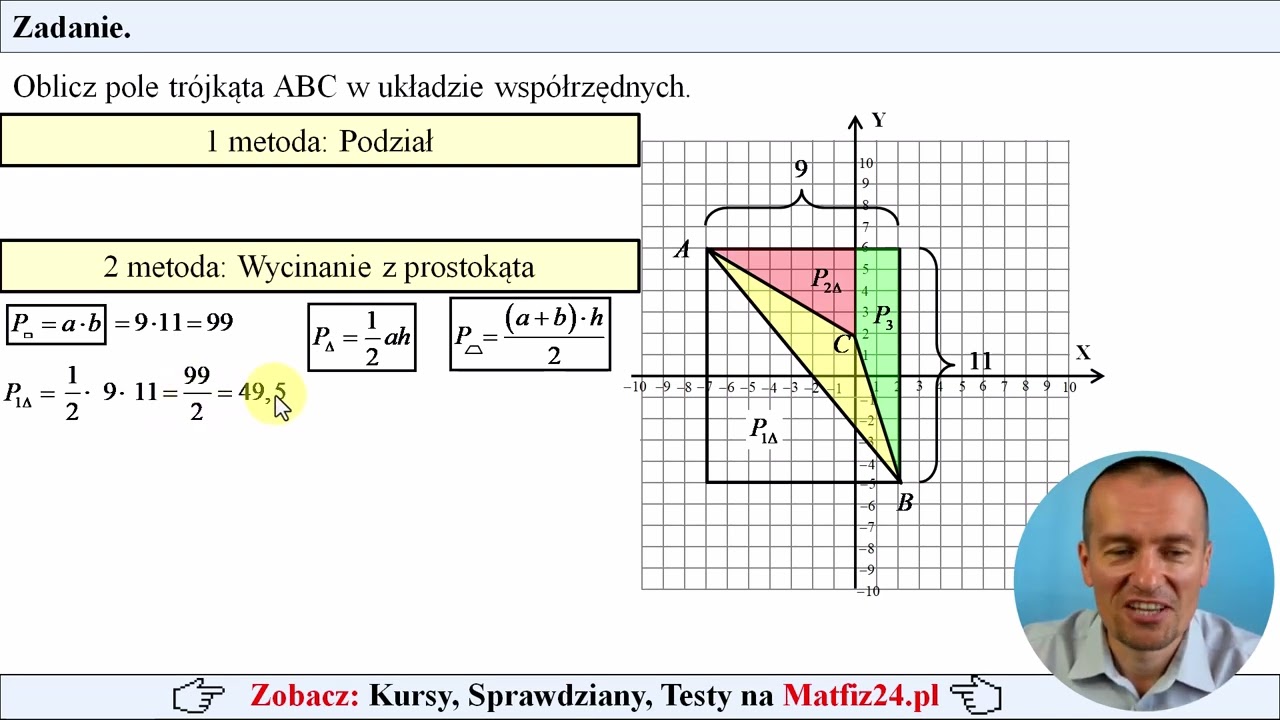 Oblicz pole trójkąta w układzie współrzędnych | MatFiz24.pl 👈