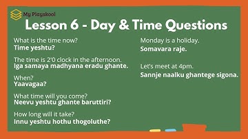 Lesson 6 Learn Simple Questions/Answers on Day and Time in Kannada