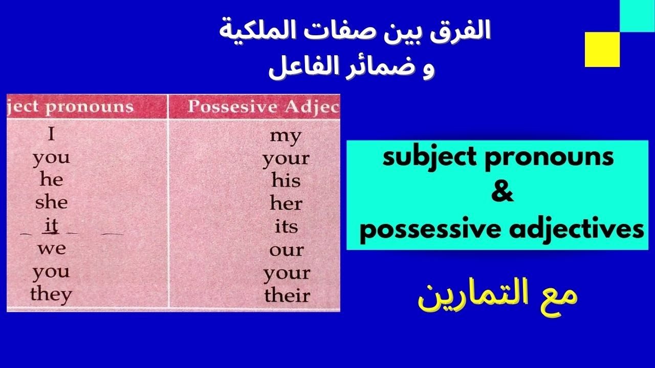 درس مهم جدا للمراجعة قبل و بعد الإمتحان/الفرق بين صفات الملكية وضمائر الفاعل/مع التمارين