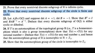 Basic Topology - Armstrong Prob 4.22: Every nontrivial discrete subgroup the circle is finite cyclic