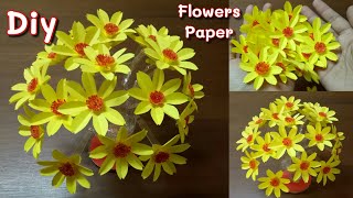 How To Make Cosmos Paper Flower Diy Flower Vase Craft With Plastic Bottle
