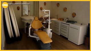 Photos of Epstein's private island home features dental chair, face masks of men on wall
