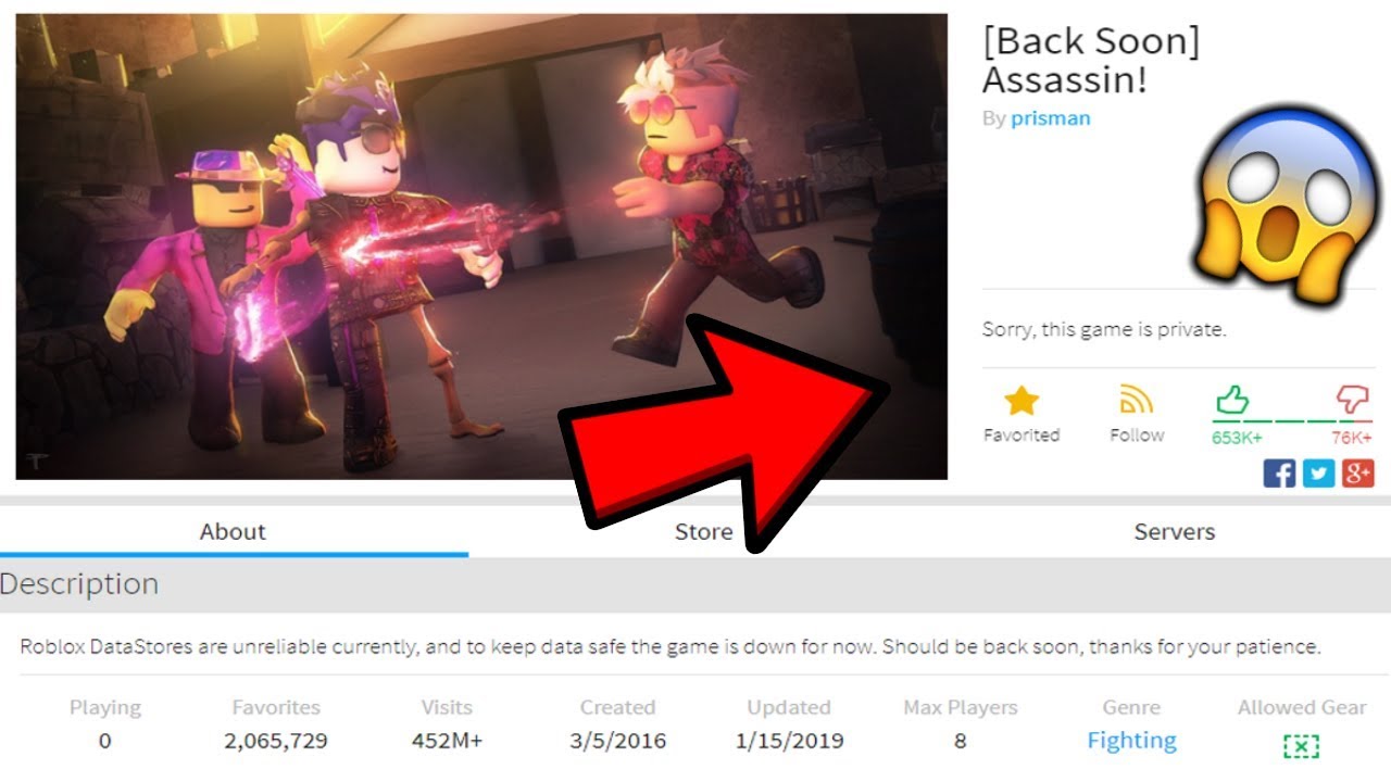 ROBLOX ASSASSIN GOT SHUTDOWN AGAIN ASSASSIN IS PRIVATE AGAIN DATA 