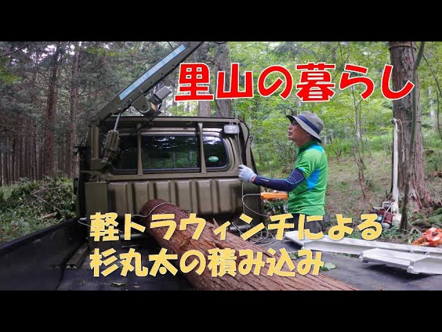 Satoyama life/Light truck winch/Loading of cedar logs - YouTube