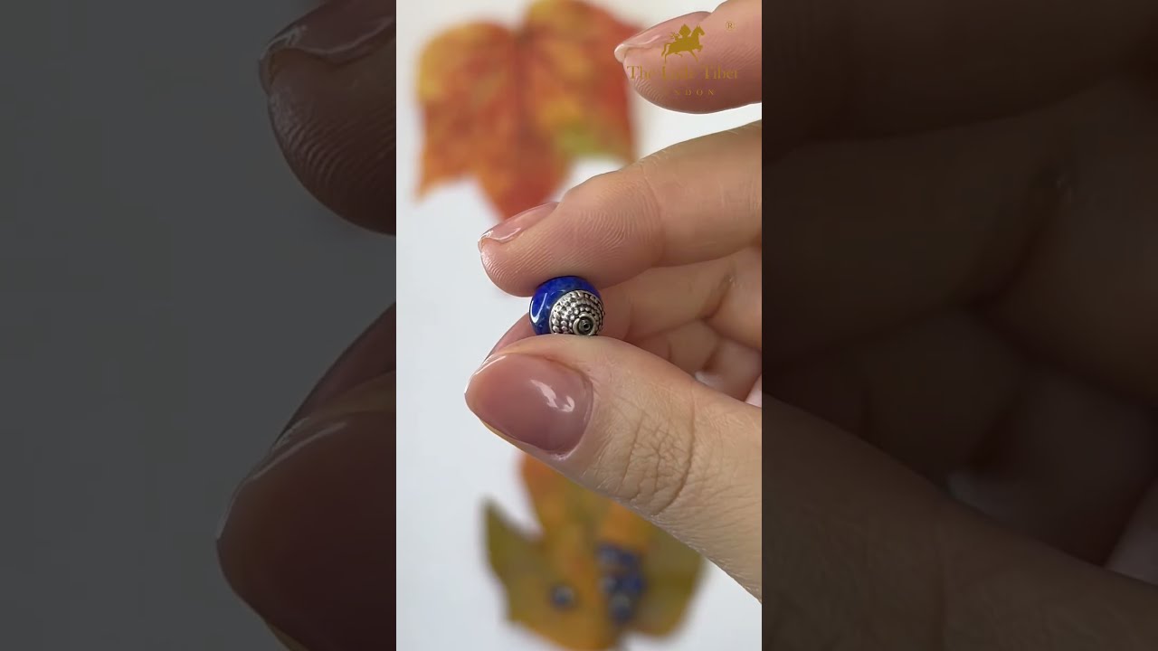 Tibetan Barrel Inlay Beads | Handmade Lapis Lazuli & White Metal Beads - B13