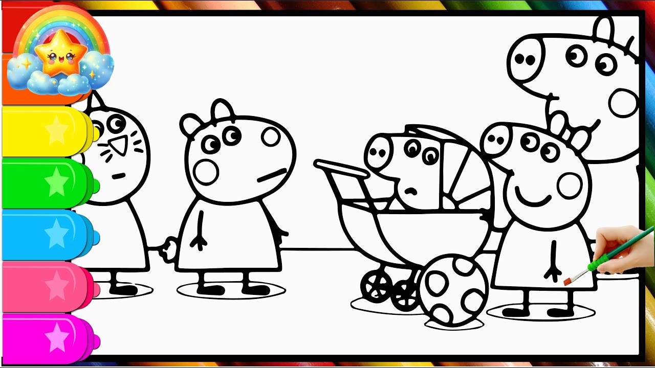 Свинка Пеппа и её друзья заботятся о малыше Александре. Учимся рисовать и раскрашивать Свинку Пеппу.