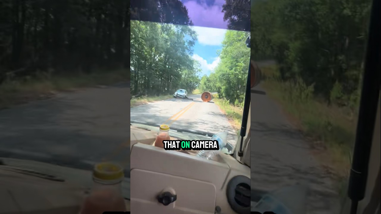 Road Roller Breaks Loose and Slams Into Oncoming Car! 😱