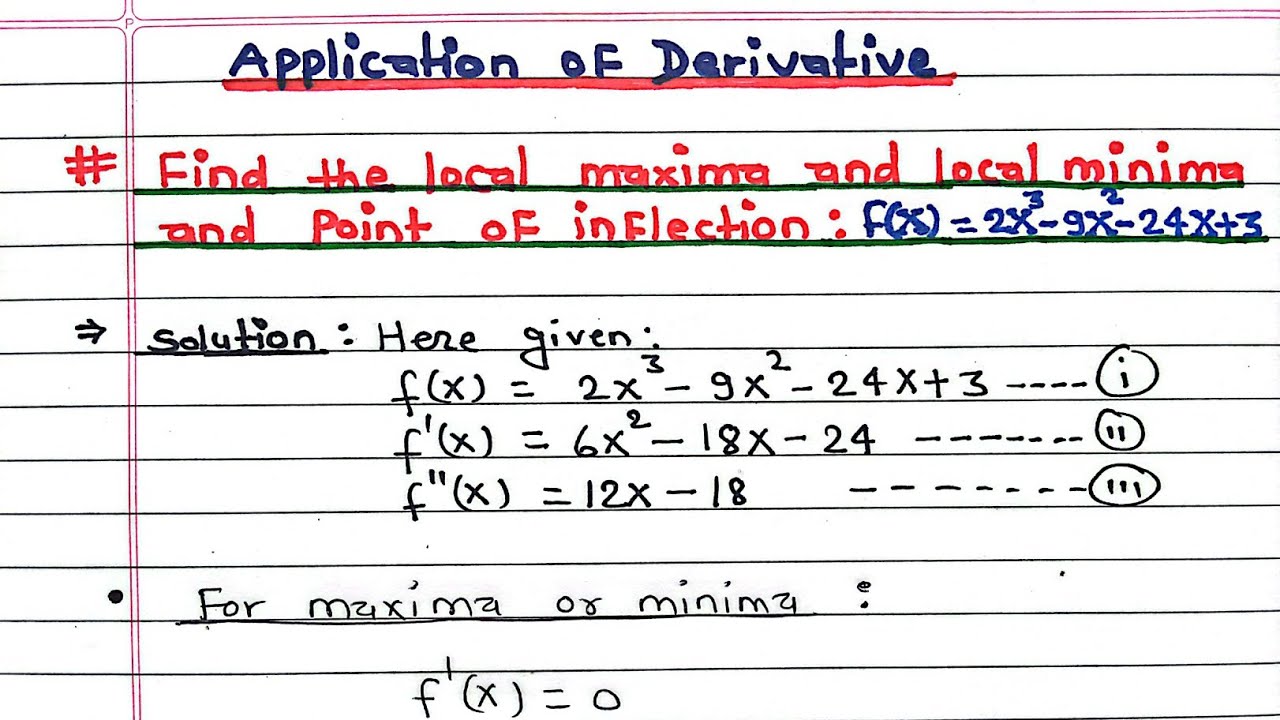 Find the local maxima and local minima and point of inflection || Application of derivative