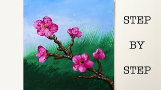 Easy Cherry Blossom Painting for Beginners | Acrylic Painting Tutorial Step by Step