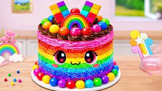 Smiling Happy Rainbow Buttercream Cake 🍰 Double Rainbow Tiny Cake ASMR 🧁 Chocobite Bakes