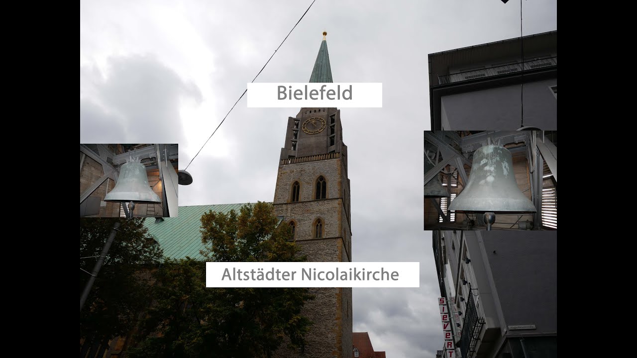 Bielefeld [D.-BI] - Glocken der evang. Altstädter Nicolaikirche, Geläutepräsentation (Turmaufnahme)