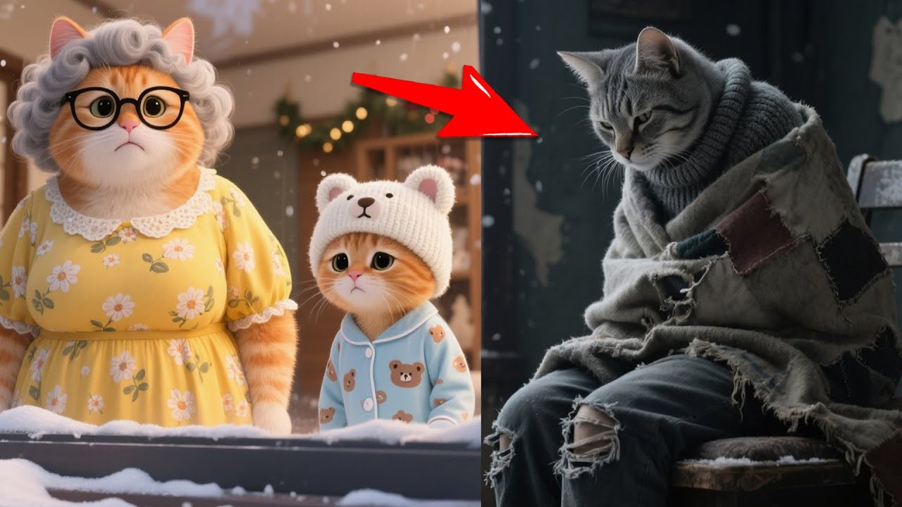 Ginger Kitten and Grandma Help a Poor Cat Who Has No Food to Eat 🐾❤️🍞