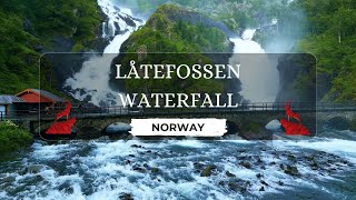 Låtefossen Waterfall - Twin Waterfall in Oddadalen Valley Norway | 4K | Drone