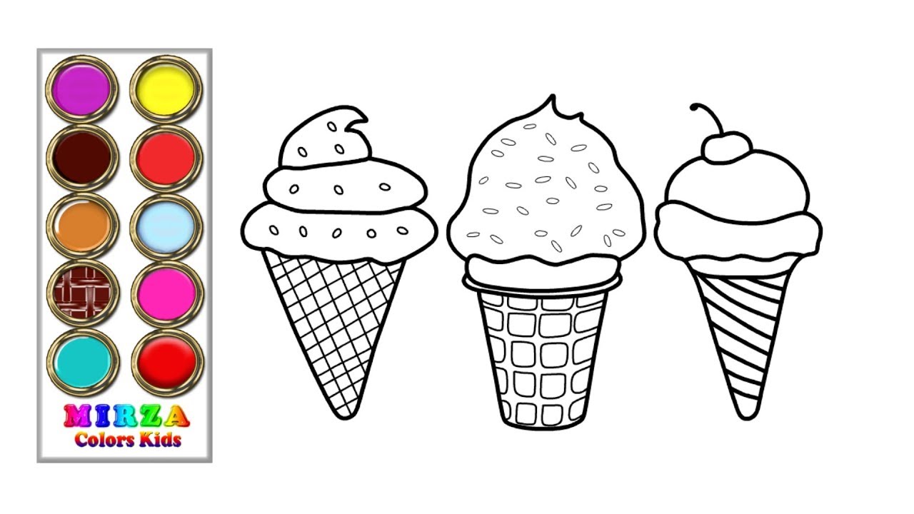 How to Draw Ice Cream Cone   Glitter Coloring Pages   Mirza Colors Kids