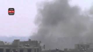 21 2 Zamalka Damascus أوغاريت زملكا ريف دمشق , فيديو أولي للغارة الاولى على المدينة ج2