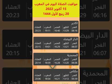 أوقات الصلاة في المغرب اليوم 15 أكتوبر 2022 اكادير الدار البيضاء المحمدية مكناس