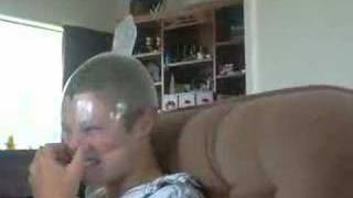 trying to blow up condom on head