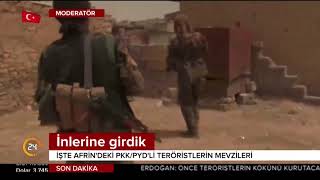 Terör örgütü PYD/PKK'nın #Afrin'de ele geçen mevzileri görüntülendi.. İşte hendekler