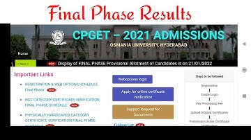 CPGET 2021| Final Phase Results | Released | Update| Official Information
