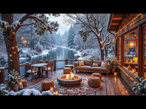 Snowfall Piano Music On The Winter Riverbank Crackling Firepit Nature Sounds Ambience 