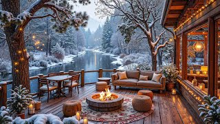 Snowfall Piano Music on the Winter Riverbank ❄️🔥 Crackling Firepit & Nature Sounds Ambience screenshot 5
