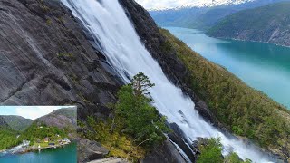 Langfoss Famous waterfall in Norway. And places in Åkrafjorden 4K