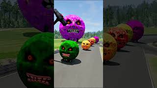 Cars &amp; School Bus vs Giant Pit BollardsCrash #4 - BeamNG.Drive #shorts #viral