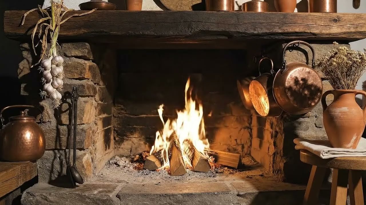 Grandma's Old Kitchen Fireplace 🔥 12 Hours Deep Sleep Sound
