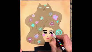 How to Use Cut Paper and Mixed Media to Create a Cat Haired Woman!