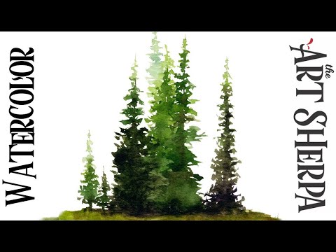 PINE TREE Easy How to Paint Watercolor Step by step | The Art Sherpa