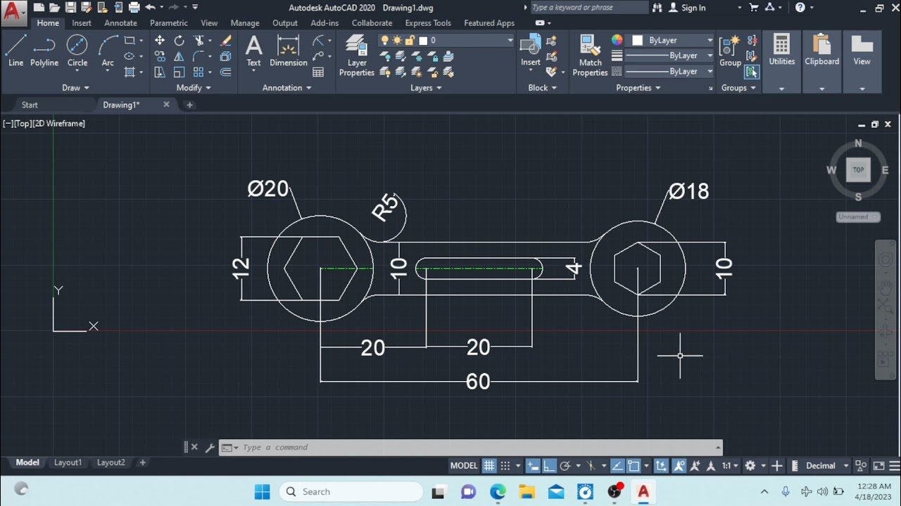 Autocad tutorial in hindi, 2d drawing for practice #autocad2020|Ex-21 ...
