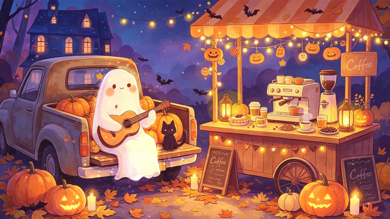 Losing in Ghost Coffee Bar 👻🎃 Autumn Lofi Beats for Study & Stress Relief ~ Halloween Lo-fi Radio