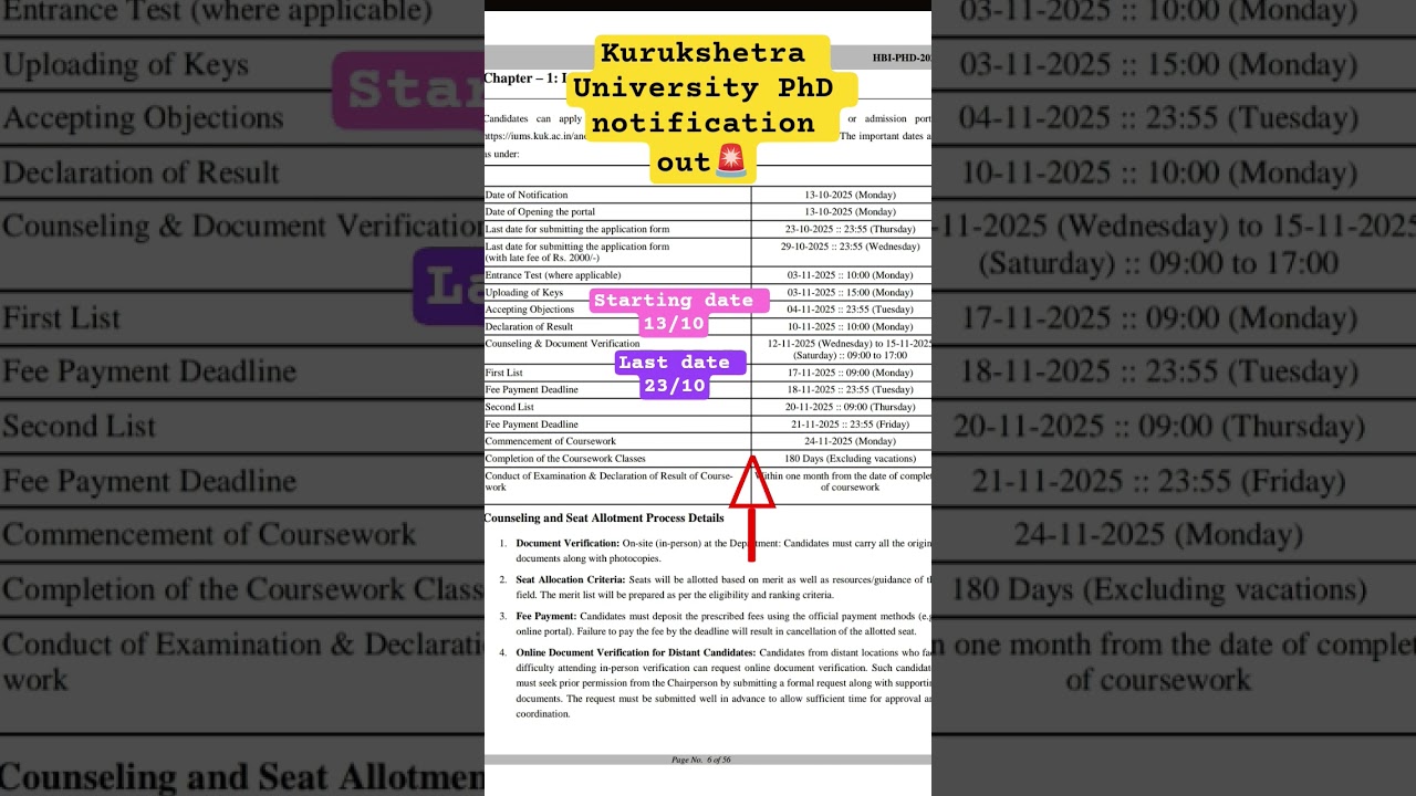 hurry up 🚨| PhD notification out in kurukshetra University,Haryana|go and apply as soon as possible