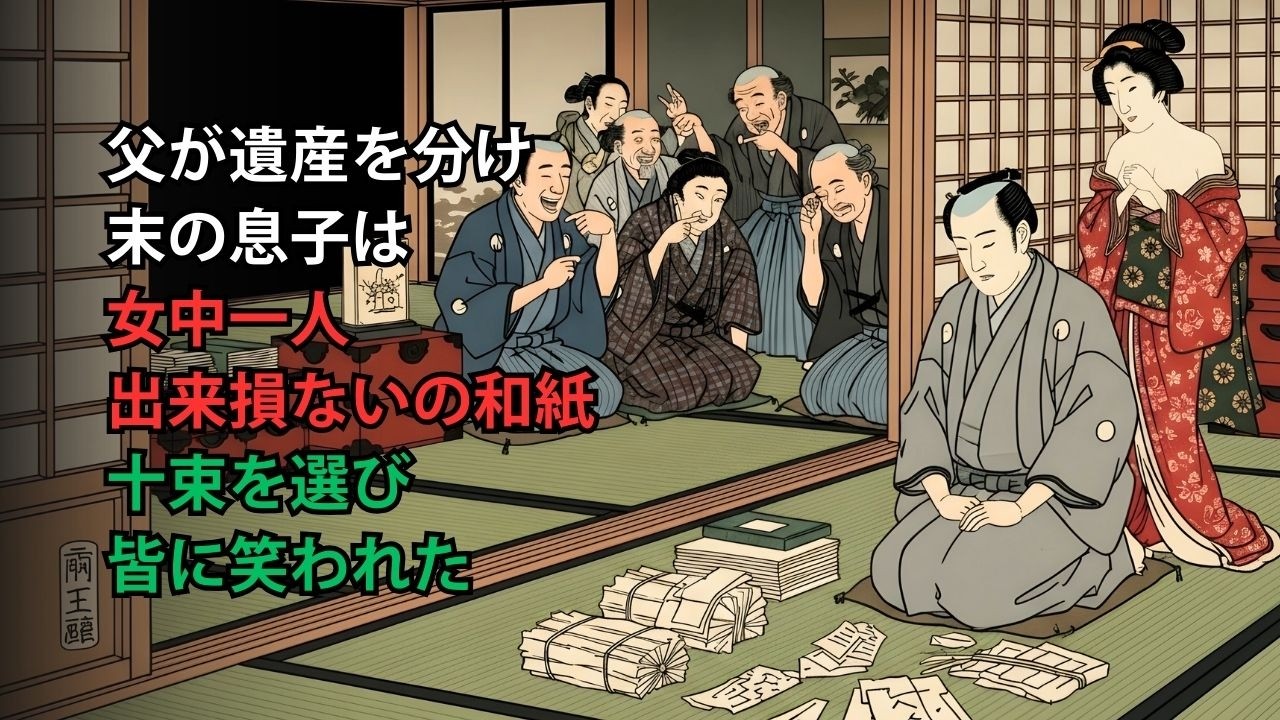 父が遺産を分けた際、末息子は女中一人と出来損ないの和紙十束を選び…一同に嘲笑された結末