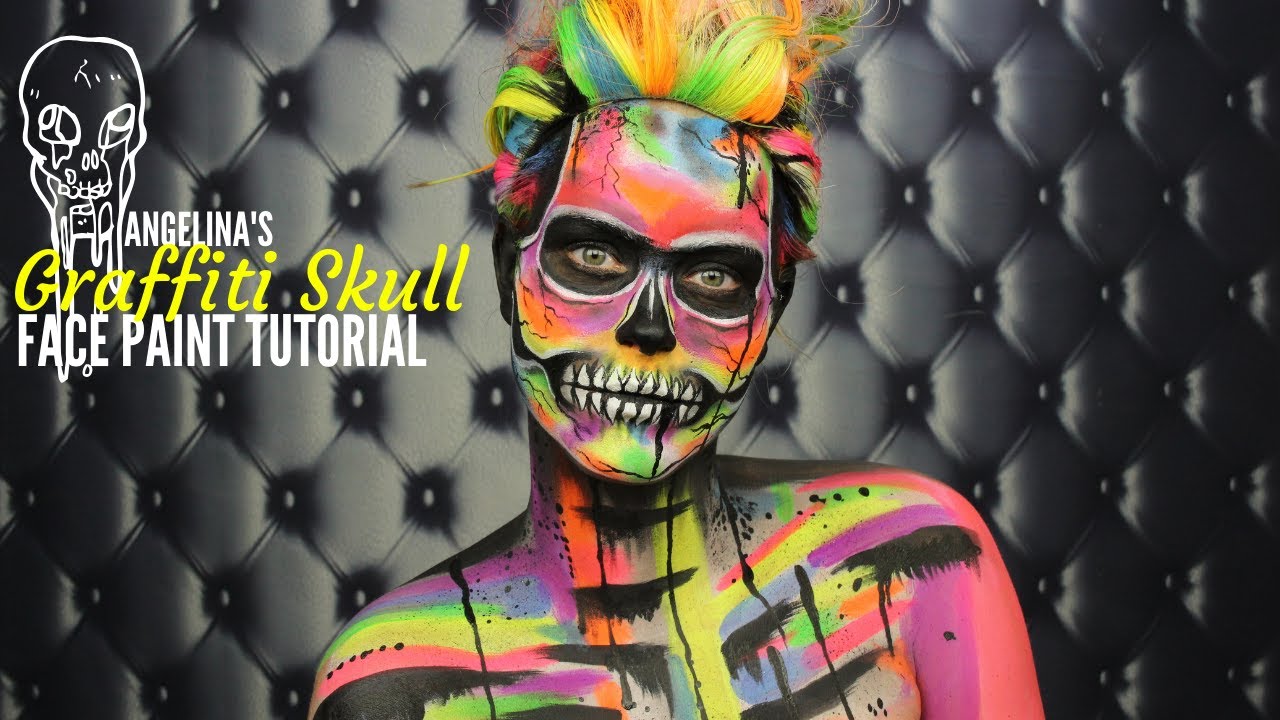 Graffiti Skull Face Paint Tutorial | Neon Skull Face Paint | UV Skull Face Paint | Blacklight Skull